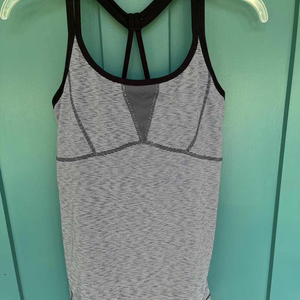 Zella Black and Gray Striped Tank Top